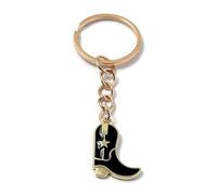 FizzyButton Gifts Black Cowboy Boot Keyring Key Ring with Enamel Charm and Gold Tone Keychain