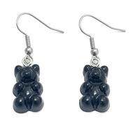 FizzyButton Gifts Black Gummy Bear Charm Drop Earrings with Surgical Steel Ear Wires and Organza Gift Bag