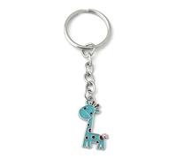 FizzyButton Gifts Blue Giraffe Keyring Key Ring with Enamel Charm and Silver Tone Keychain