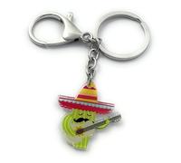 FizzyButton Gifts Cactus with Guitar and Mexican Sombrero Keyring Key Ring and Lobster Clasp with Acrylic Charm
