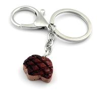FizzyButton Gifts Chargrilled Beef Steak Keyring Key Ring and Lobster Clasp with Resin Charm