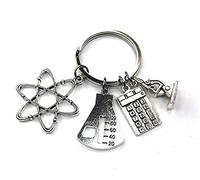 FizzyButton Gifts Chemistry Teacher Scientist Keyring Key Ring with Atom, Microscope, Calculator and Flask Charms