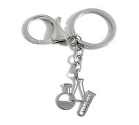 FizzyButton Gifts Chemistry Test Tube and Science Flasks Silver Tone Keyring Key Ring and Lobster Clasp with Stainless Steel Charm