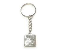 FizzyButton Gifts Coffee Keyring Key Ring with Silver Tone Charm and Silver Tone Keychain - Coffee Is Always a Good Idea