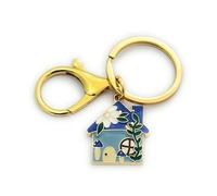 FizzyButton Gifts Cottage Gold Tone Keyring Key Ring and Lobster Clasp with Enamel Charm