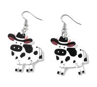FizzyButton Gifts Cowboy Hat Cow with Jointed Legs Charm Drop Earrings with Surgical Steel Ear Wires and Organza Gift Bag