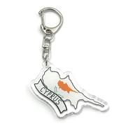 FizzyButton Gifts Cyprus Map Flag Travel Keyring Key Ring with Acrylic Charm