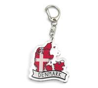 FizzyButton Gifts Denmark Danish Map Flag Travel Keyring Key Ring with Acrylic Charm