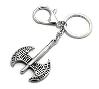 FizzyButton Gifts Double Blade Viking Axe Silver Tone Keyring Key Ring and Lobster Clasp With Stainless Steel Charm