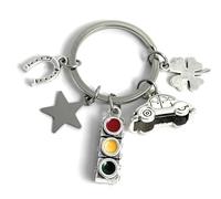 FizzyButton Gifts Driving Test Charm Keyring Key Ring in Gift Bag with Traffic Light, Horseshoe, Four Leaf Clover, Car and Star Charms
