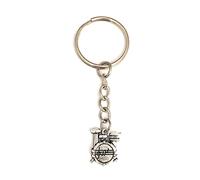 FizzyButton Gifts Drums Drumkit Keyring Key Ring with Silver Tone Charm and Silver Tone Keychain