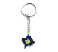 FizzyButton Gifts Flag Map Kosovo Kosovan Keyring Key Ring with Enamel and Stainless Steel Charm and Stainless Steel Keychain
