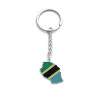 FizzyButton Gifts Flag Map Tanzania Tanzanian Keyring Key Ring with Enamel and Stainless Steel Charm and Stainless Steel Keychain