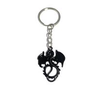 FizzyButton Gifts Flying Winged Dragon Keyring Key Ring with Black Charm and Silver Tone Keychain