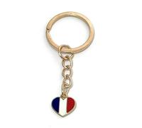 FizzyButton Gifts France French Tricolore Heart Flag Keyring Key Ring with Enamel Charm and Gold Tone Keychain