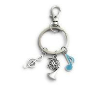 FizzyButton Gifts French Horn Music Keyring Key Ring with French Horn, Quaver, Treble Clef Charm and Lobster Clasp