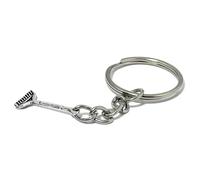 FizzyButton Gifts Garden Rake Keyring Key Ring with Silver Tone Charm and Silver Tone Keychain