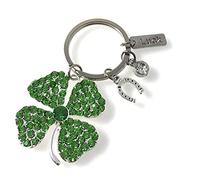 FizzyButton Gifts Good Luck Keyring Key Ring in Gift Bag with Horseshoe, Green Rhinestone Four Leaf Clover, Luck and Rhinestone Charms