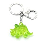 FizzyButton Gifts Green Triceratops Dinosaur Keyring Key Ring and Lobster Clasp with Translucent Acrylic Charm
