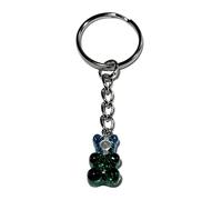FizzyButton Gifts Gummy Bear Jelly Baby Charm Keyring Key Ring with Silver Tone Keychain (Blue and Green Glitter)