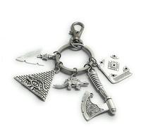 FizzyButton Gifts History Theme Keyring Key Ring with Pyramid, Arrow Head, Dinosaur, Viking Axe and Book Charms with Lobster Clasp