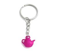 FizzyButton Gifts Hot Pink Acrylic Teapot Charm Keyring Key Ring with Silver Tone Keychain