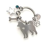 FizzyButton Gifts Husky Puppy Dog Keyring Key Ring with Stainless Steel Paw, Bone, Rhinestone, Heart and Star Charms