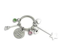 FizzyButton Gifts I Have Been Changed For Good Wicked Witch Charm Keyring Key Ring with Cauldron, Witches Hat, Wand, Broomstick, Heart, Pink and Green Rhinestone Charms and a Lobster Clasp