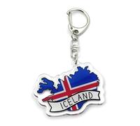 FizzyButton Gifts Iceland Map Flag Travel Keyring Key Ring with Acrylic Charm