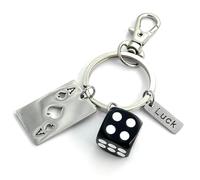 FizzyButton Gifts Las Vegas Casino Theme Keyring Key Ring with Resin Dice, Playing Card and Luck Charms with Lobster Clasp