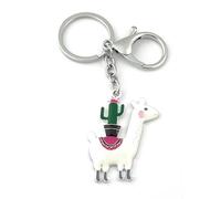 FizzyButton Gifts Llama Alpaca with Cactus Keyring Key Ring with Enamel Charm and Lobster Clasp