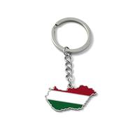 FizzyButton Gifts Map Flag Hungary Hungarian Keyring Key Ring with Enamel and Stainless Steel Charm and Stainless Steel Keychain