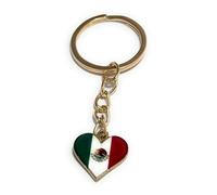 FizzyButton Gifts National Country Flag Keyring with Heart Shaped Enamel Charm and Gold Tone Keychain (Mexico Mexican)