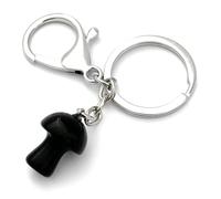 FizzyButton Gifts Natural Stone Keyring with Mushroom Shape Stone Charm and Lobster Clasp (Obsidian)