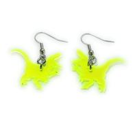 FizzyButton Gifts Neon Yellow Green Acrylic T Rex Dinosaur Charm Drop Earrings with Surgical Steel Ear Wires and Organza Gift Bag