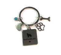 FizzyButton Gifts Newfoundland Puppy Dog Keyring Key Ring with Turquoise Rhinestone and Stainless Steel Bone, Paw and Heart Charms