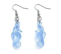 FizzyButton Gifts Pale Blue Acrylic Seahorse Charm Drop Earrings with Surgical Steel Ear Wires and Organza Gift Bag