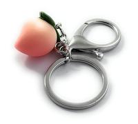 FizzyButton Gifts Peach With Leaves Keyring Key Ring and Lobster Clasp with Resin Charm
