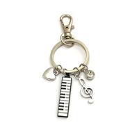 FizzyButton Gifts Piano Keyboard Theme Keyring Key Ring with Keyboard, Treble Clef, Heart and Rhinestone charms with Lobster Clasp