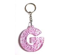 FizzyButton Gifts Pink glitter and heart resin initial letter keyring key chain (G)