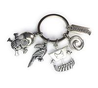 FizzyButton Gifts Pirate Keyring Key Ring with Ship, Skull and Crossbones, Bird, Waves and Fearless Charms