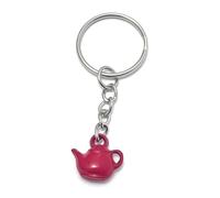 FizzyButton Gifts Red Acrylic Teapot Charm Keyring Key Ring with Silver Tone Keychain