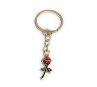 FizzyButton Gifts Red Rose Stem Keyring Key Ring with Enamel Charm and Gold Tone Keychain