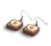 FizzyButton Gifts Resin Fried Egg on Toast Charm Drop Earrings with Surgical Steel Ear Wires and Organza Gift Bag