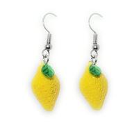 FizzyButton Gifts Resin Lemon Charm Drop Earrings with Surgical Steel Ear Wires and Organza Gift Bag