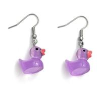 FizzyButton Gifts Resin Translucent Lilac Bath Duck Charm Drop Earrings with Surgical Steel Ear Wires and Organza Gift Bag