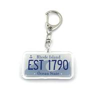 FizzyButton Gifts Rhode Island Ocean State License Plate Travel Keyring Key Ring with Acrylic Charm