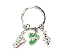 FizzyButton Gifts Saxophone Music Keyring Key Ring and Lobster Clasp with Saxophone, Quaver and Treble Clef Charms