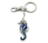 FizzyButton Gifts Seahorse keyring key ring and lobster clasp with silver tone rhinestone and enamel charm
