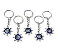 FizzyButton Gifts Set of 5 blue enamel ships wheel sailing boat keyrings for birthday party bag fillers